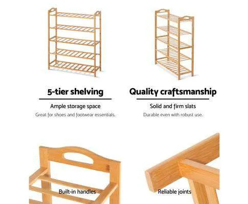 5-Tier Bamboo Shoe Rack Organiser Storage Shelf Stand Shelves