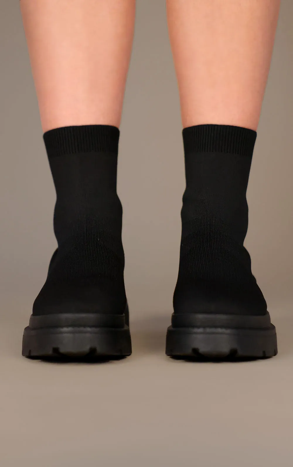 Black Fabric Ribbed Ankle Sock Boot