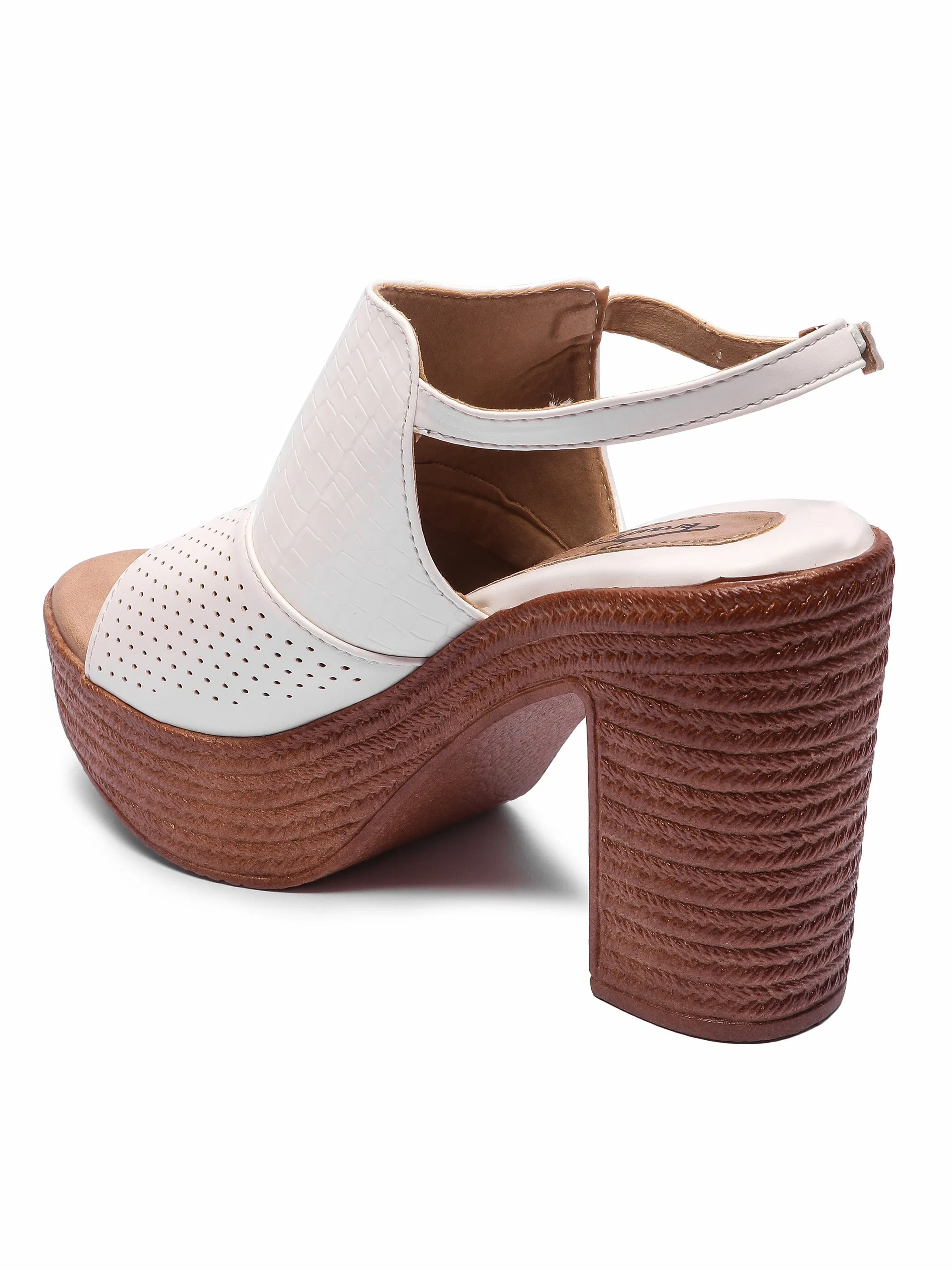 Brauch White Ankle Loop High Platform Heel Sandal