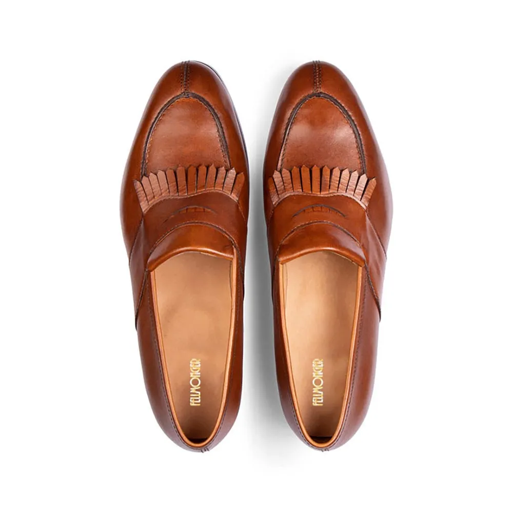 Brown Kiltie Full Saddle  Loafers With Split Toe