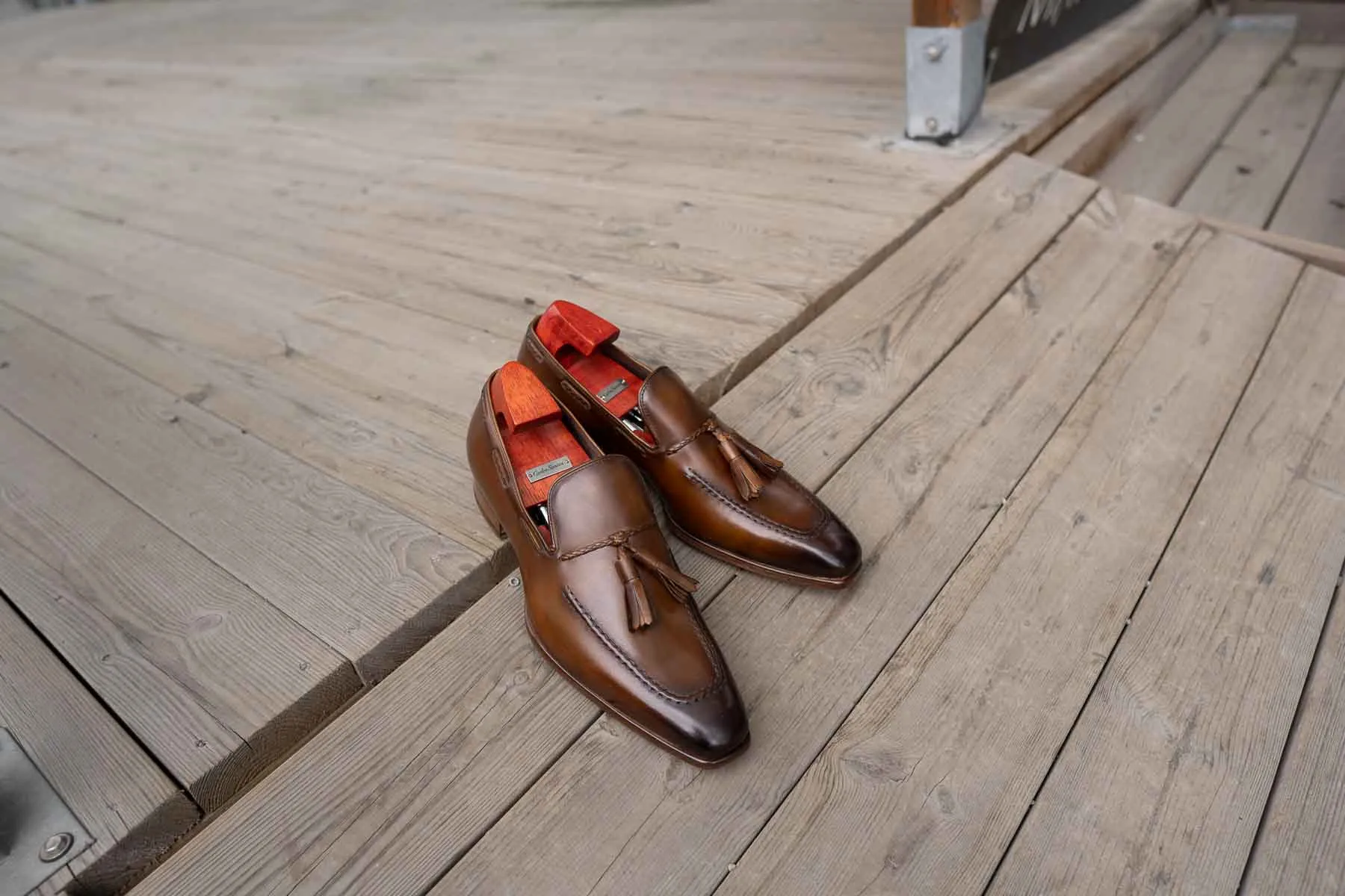 Carlos Santos 9355 Tassel Loafers In Algarve Patina