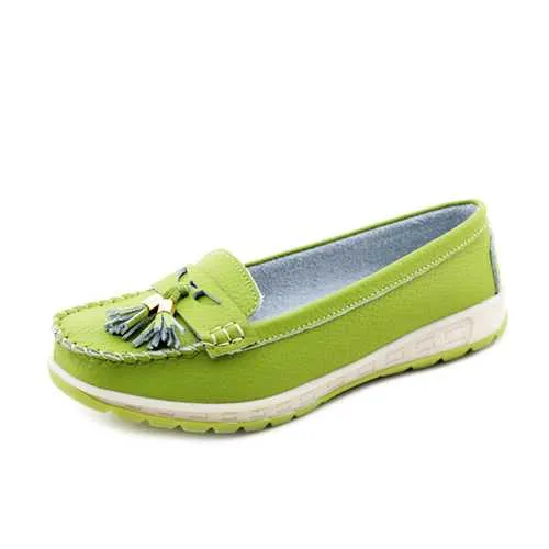 Casual Soft Leather Tassels Flat Shoes Slip On Round Toe Loafer Shoes