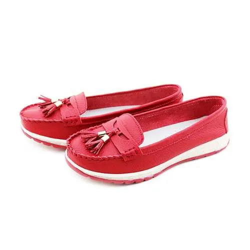 Casual Soft Leather Tassels Flat Shoes Slip On Round Toe Loafer Shoes