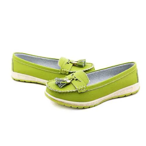 Casual Soft Leather Tassels Flat Shoes Slip On Round Toe Loafer Shoes