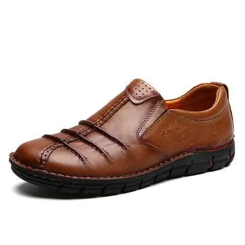 Men Comfy Genuine Leather Soft Wide Head Casual Shoes