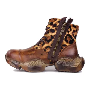 Men's Leather athletic walking Moto Boots OS-5008-S-8-Leopard