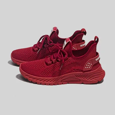 Mesh Lace-Up Platform Athletic Shoes