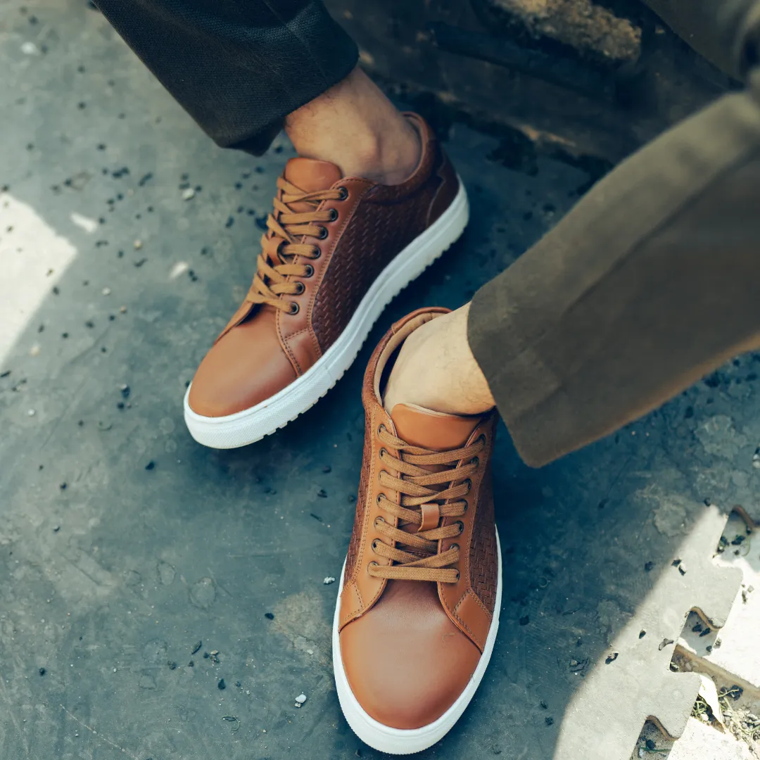 Monkstory Woven Pattern Sneakers - Tan