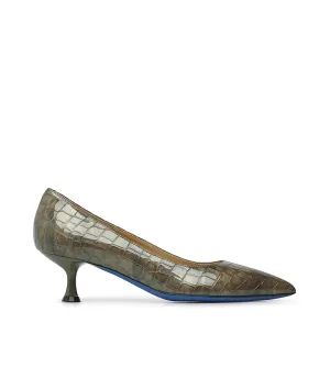 Mud embossed patent leather pumps