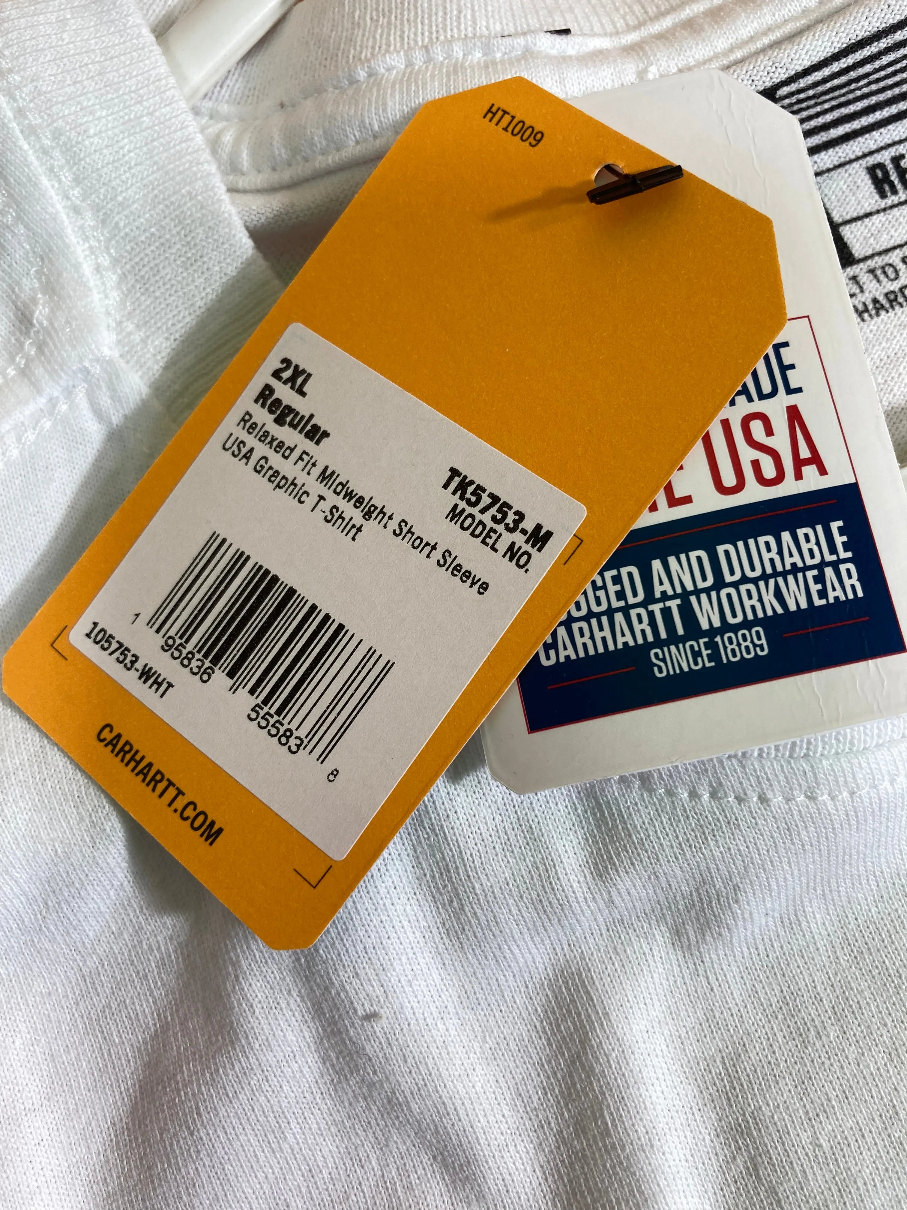 NEW! CARHARTT TK5753 USA 2XL Relaxed Fit Adult Mens Short Sleeve White T Shirt Tee Shirt