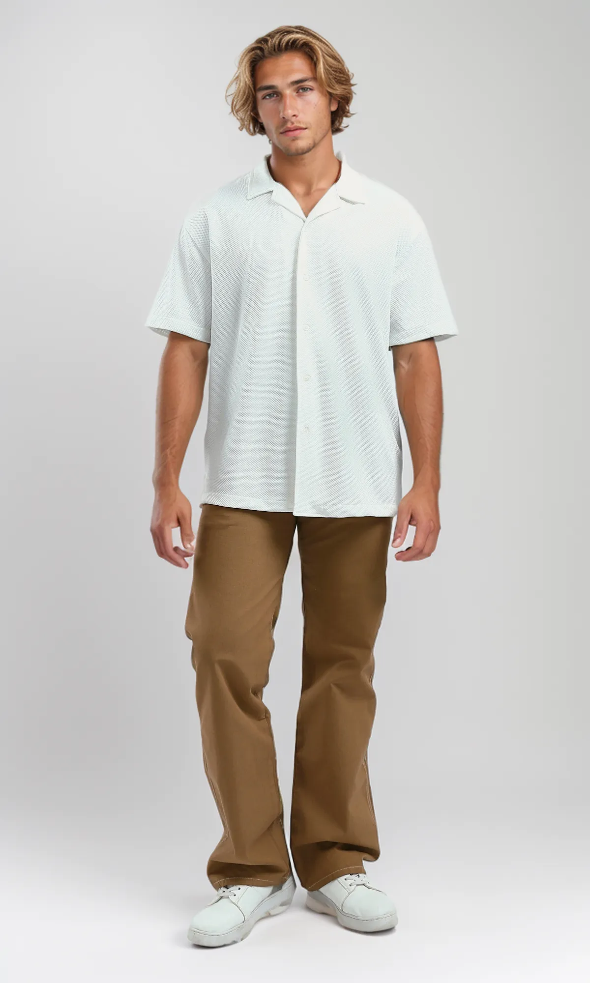 O192116 V Collar Summer Shirt With Full Buttons
