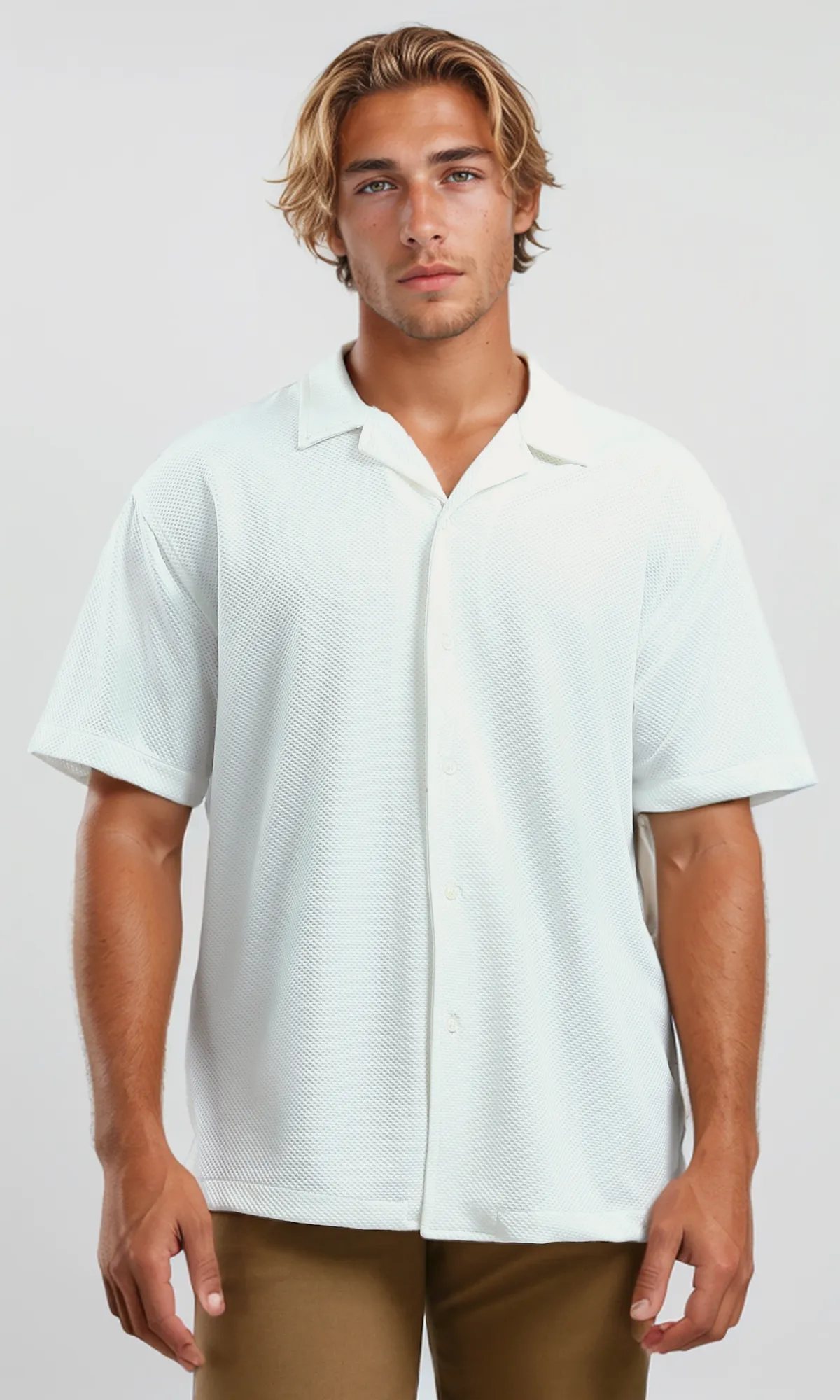 O192116 V Collar Summer Shirt With Full Buttons