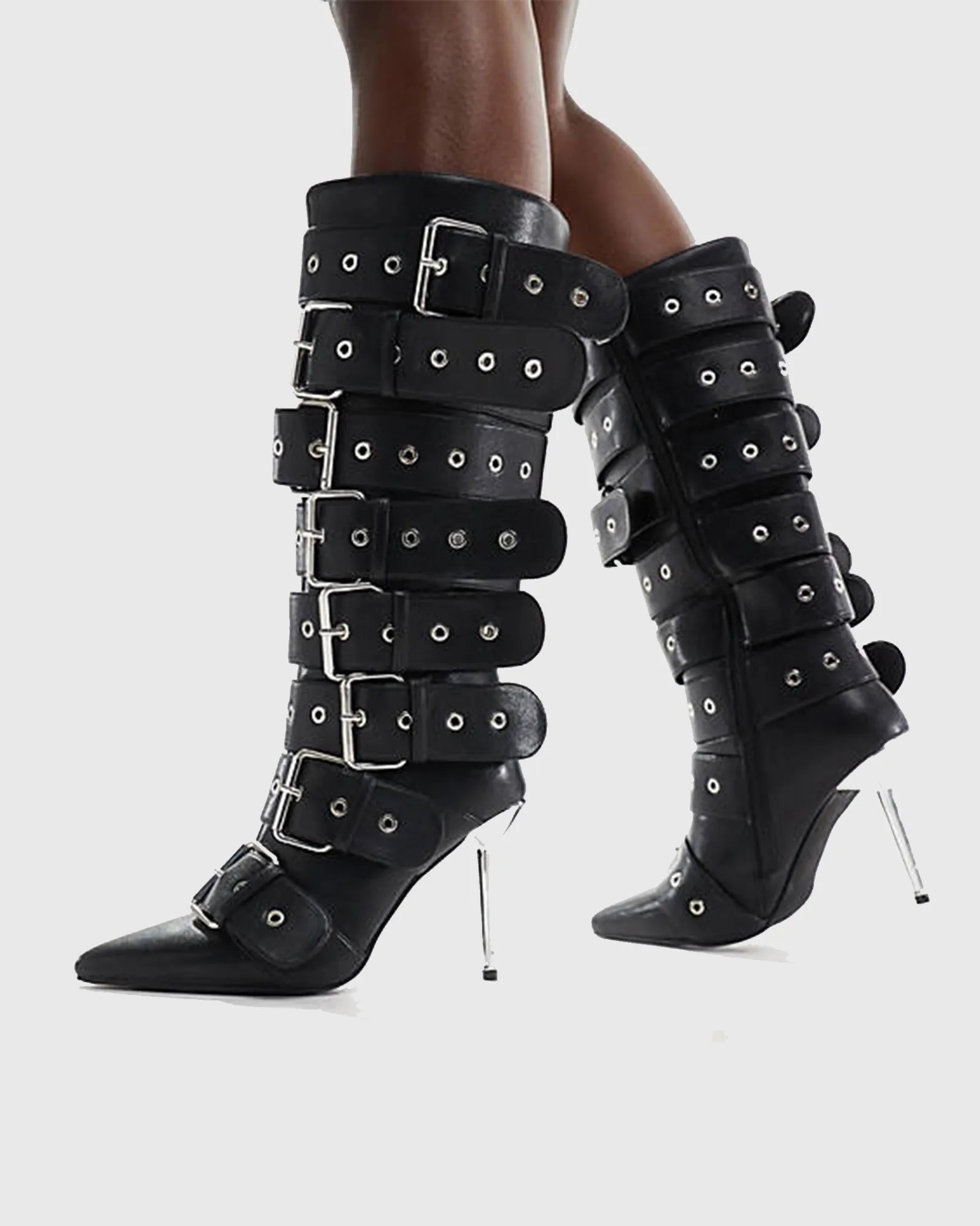 Pierina Buckle Leather Mid Calf Boots