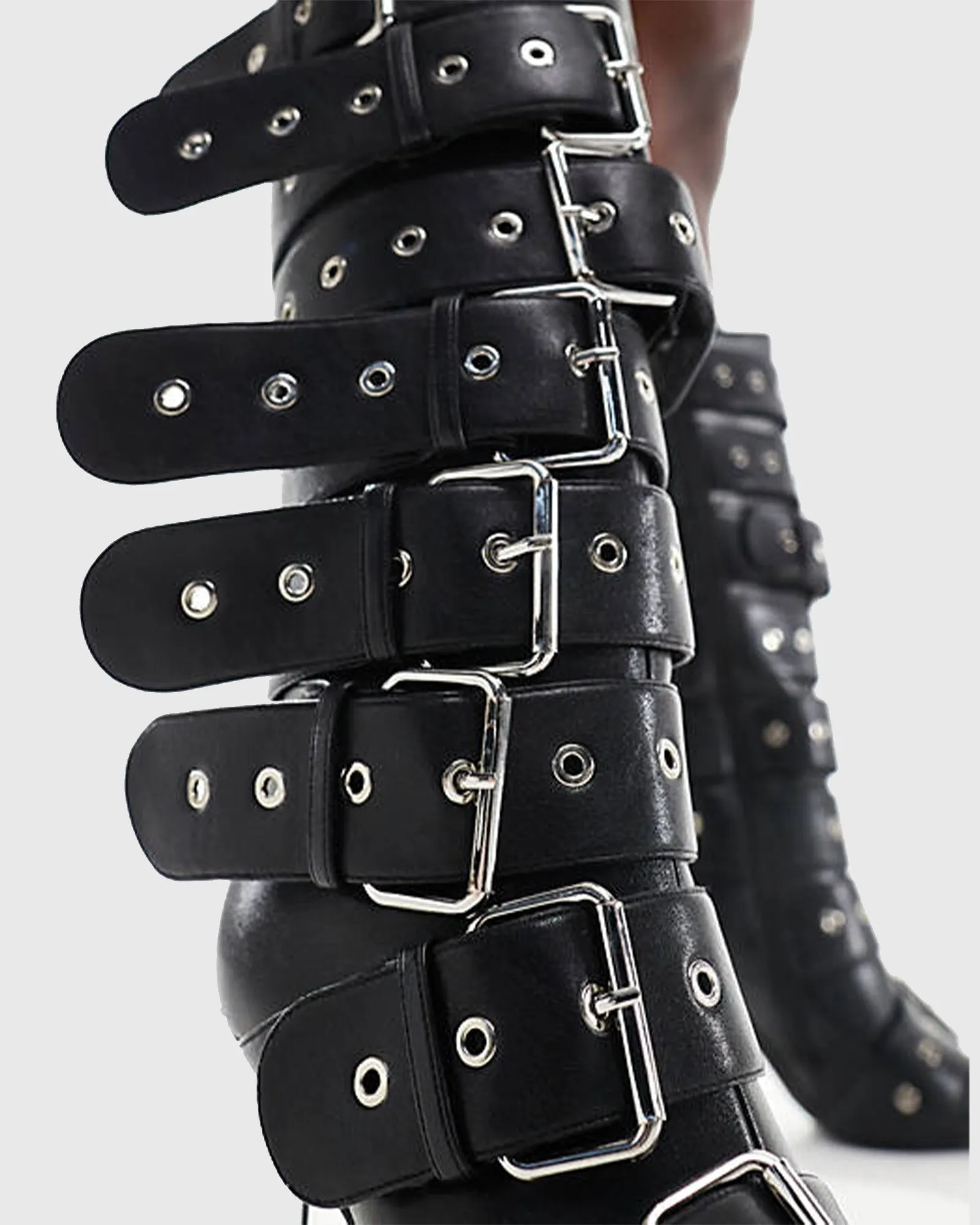 Pierina Buckle Leather Mid Calf Boots