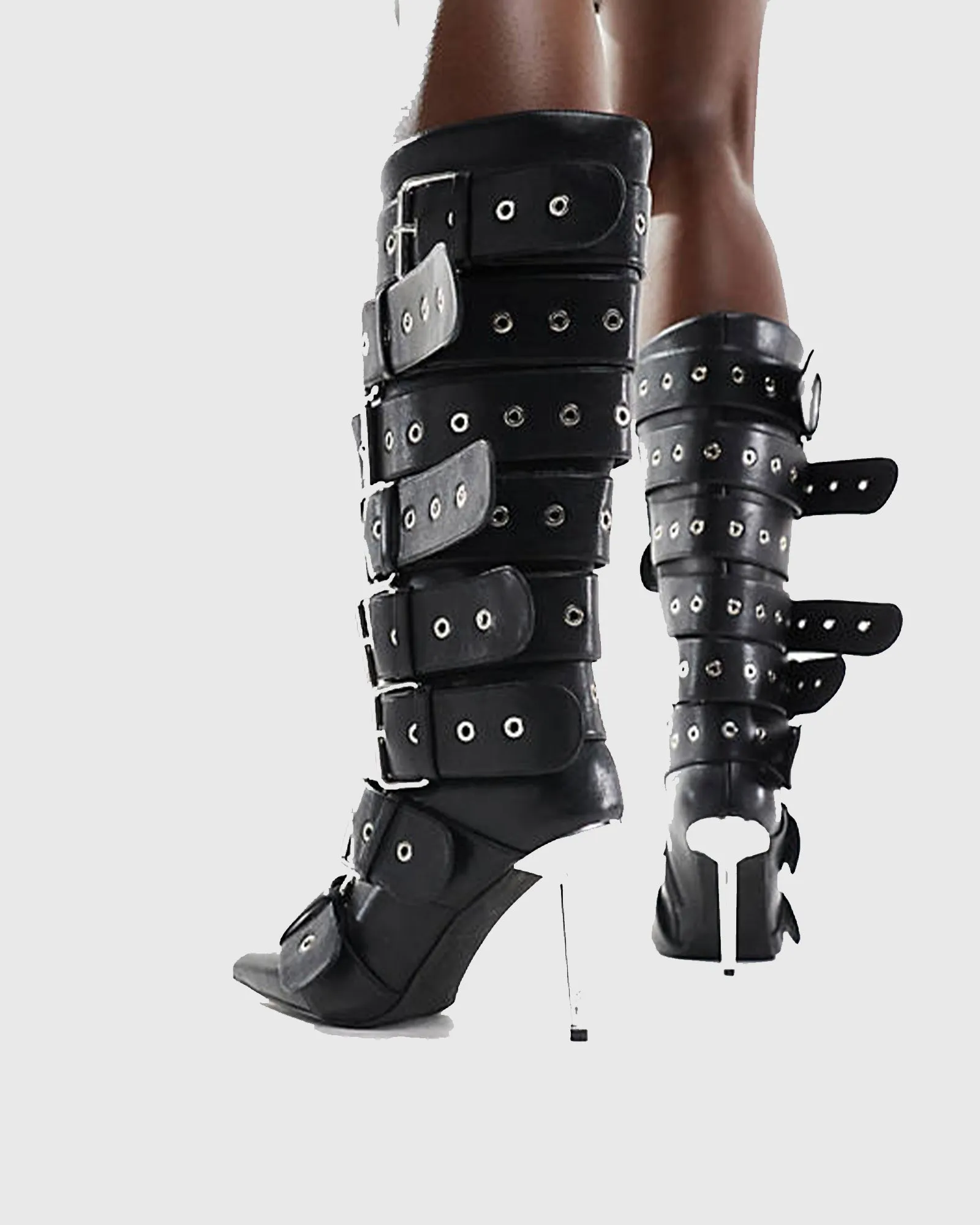 Pierina Buckle Leather Mid Calf Boots