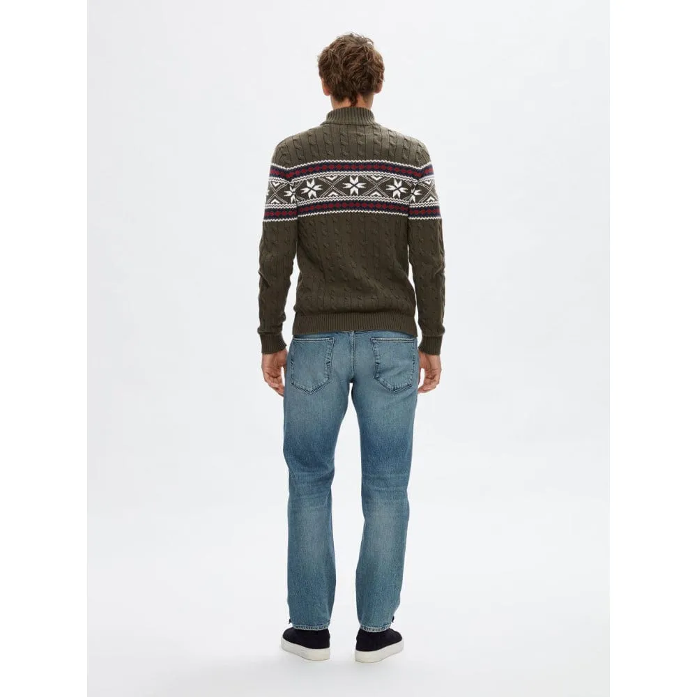 Selected Long Sleeve Christmas Jumper in Forest Green