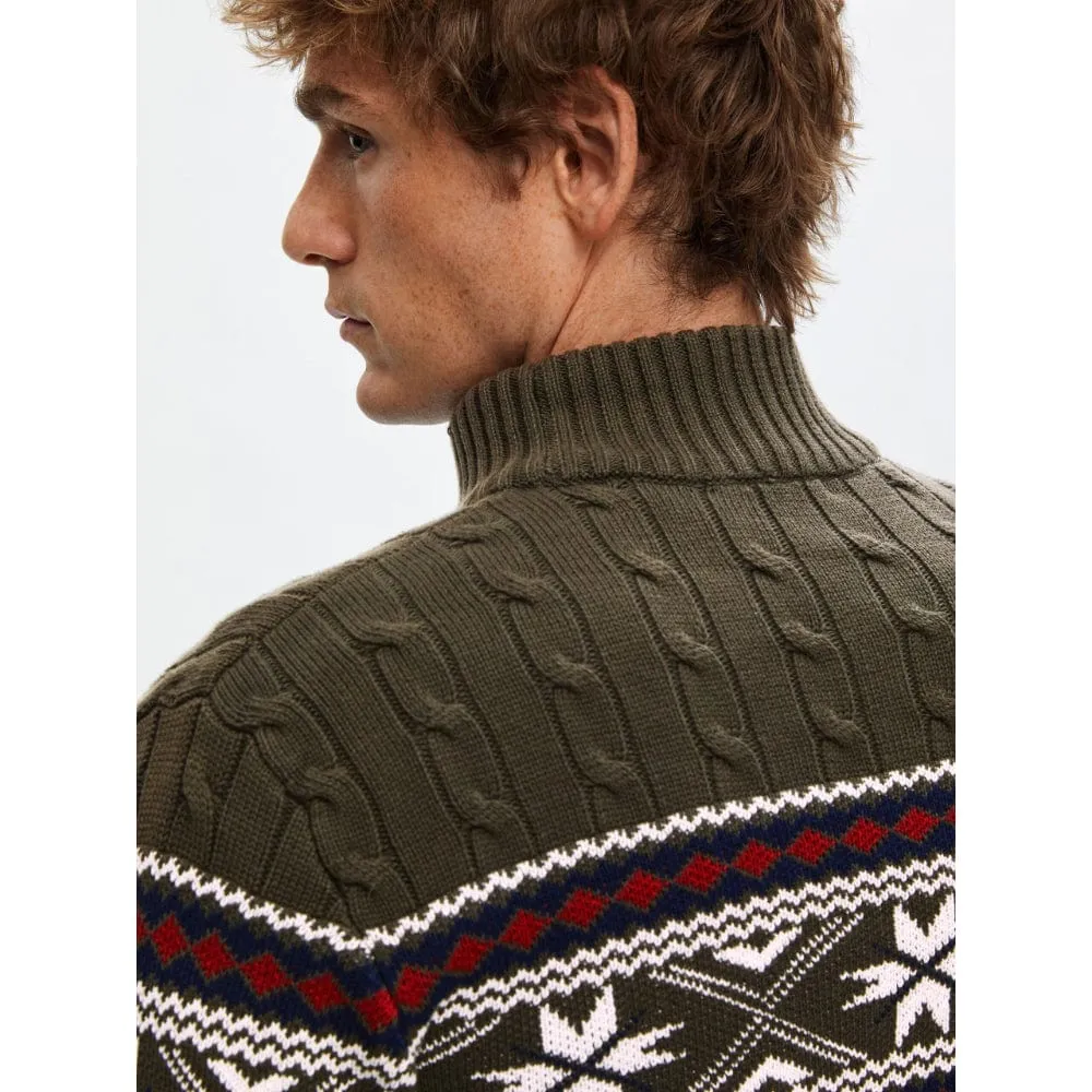 Selected Long Sleeve Christmas Jumper in Forest Green
