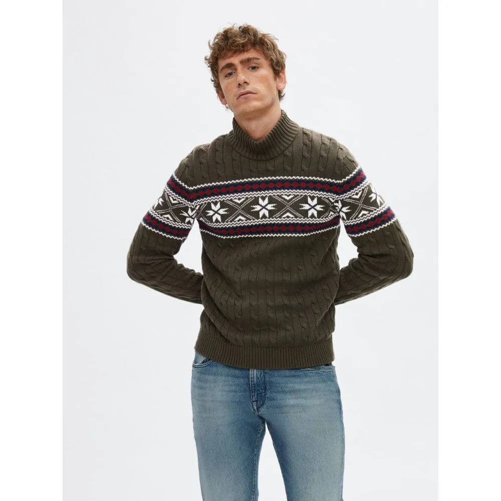Selected Long Sleeve Christmas Jumper in Forest Green