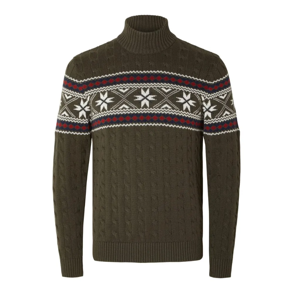 Selected Long Sleeve Christmas Jumper in Forest Green