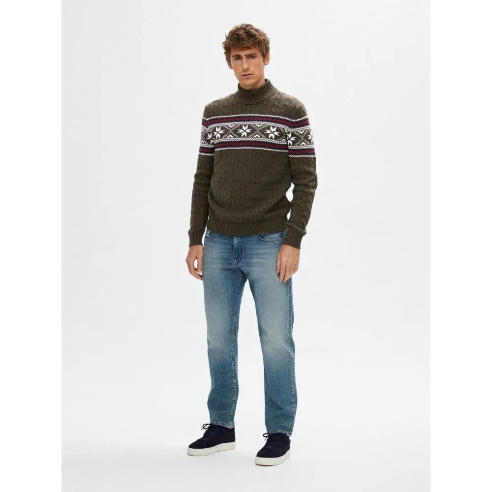 Selected Long Sleeve Christmas Jumper in Forest Green