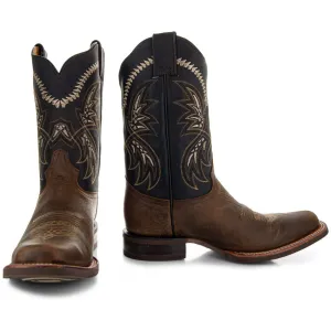 Tan Square Toe Leather Cowboy Boots H4002