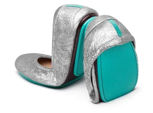 TIEKS SILVER SCREEN FOLDED ITALIAN LEATHER BALLET FLATS