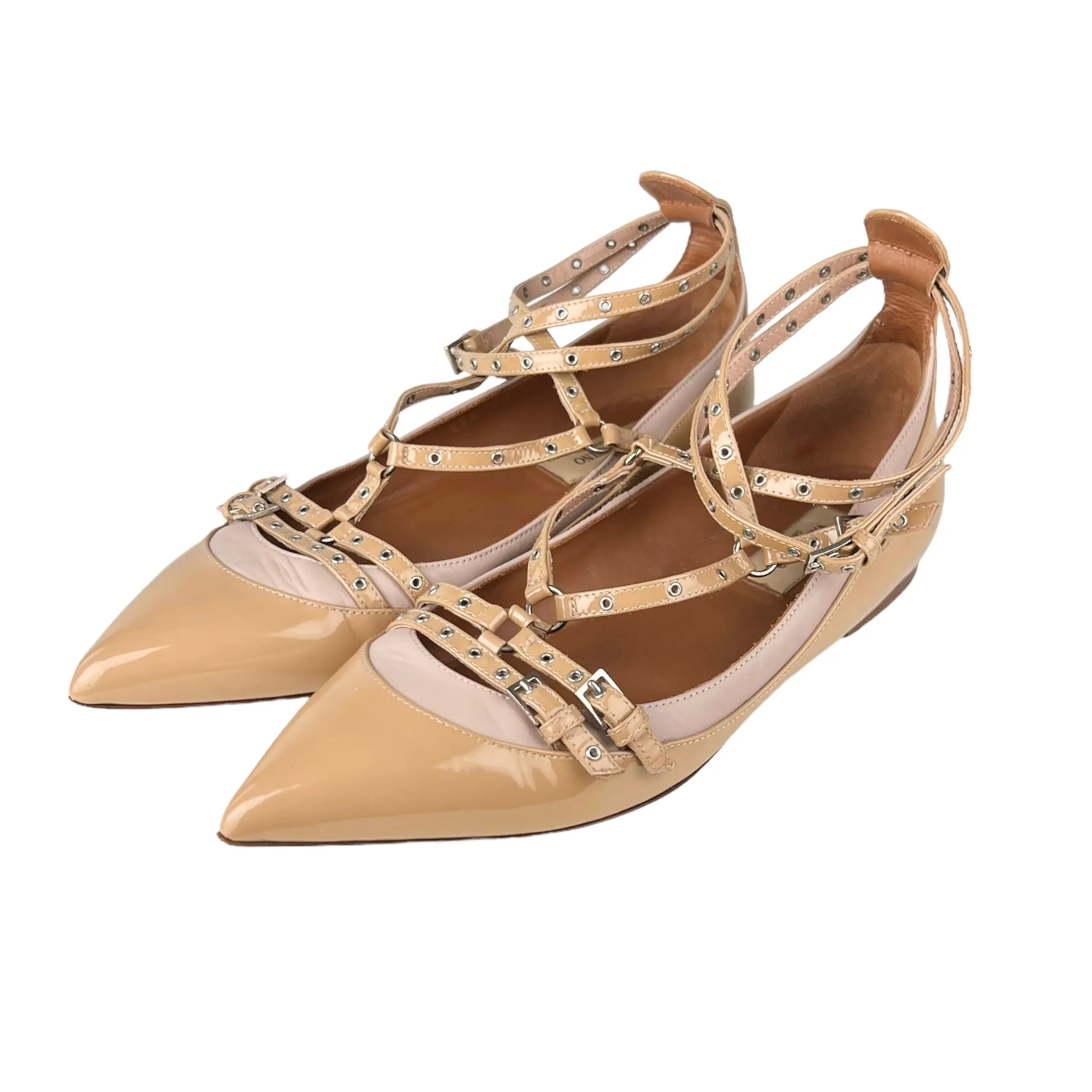 Valentino Love Latch Poudre & Soft Noisette Patent Leather Flats