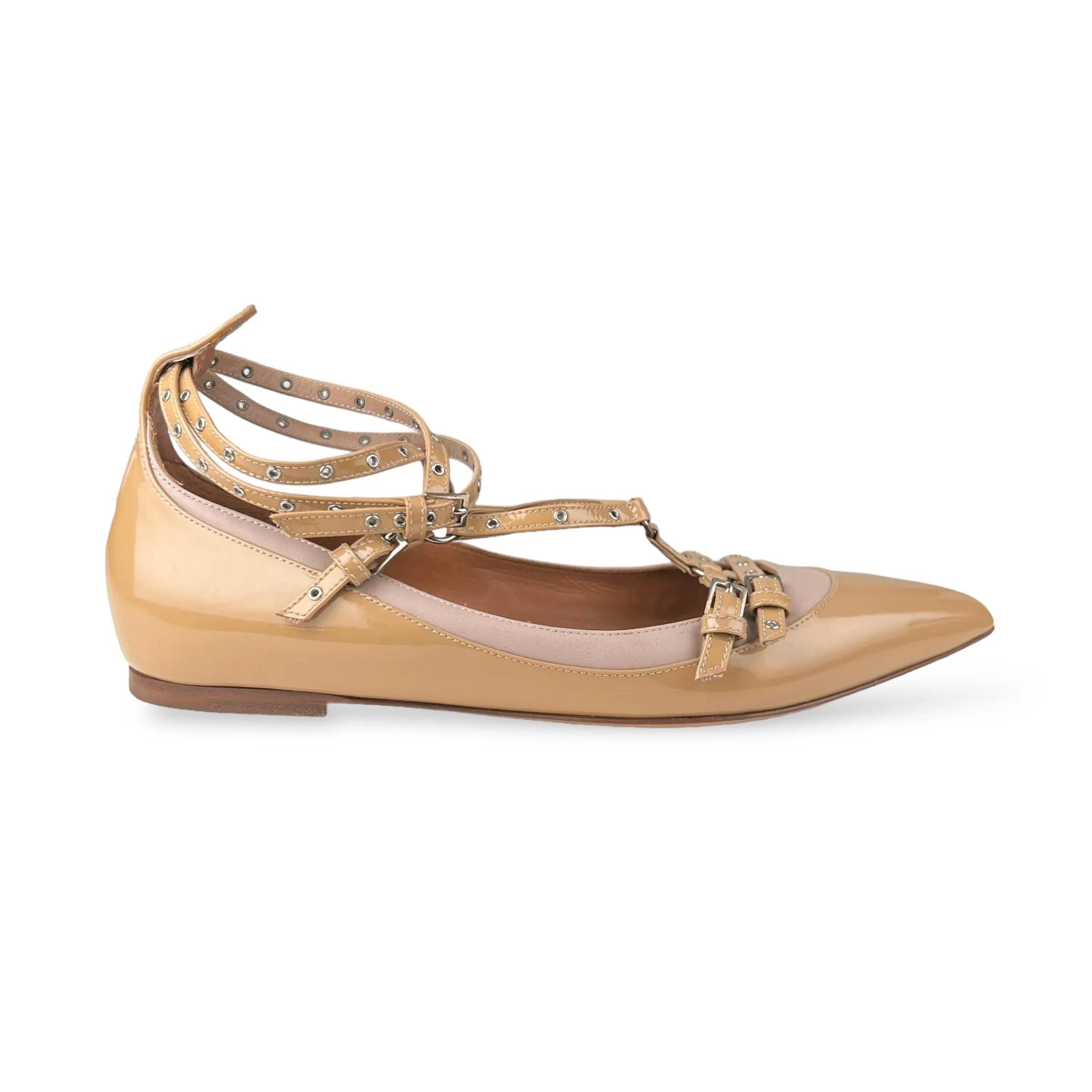 Valentino Love Latch Poudre & Soft Noisette Patent Leather Flats