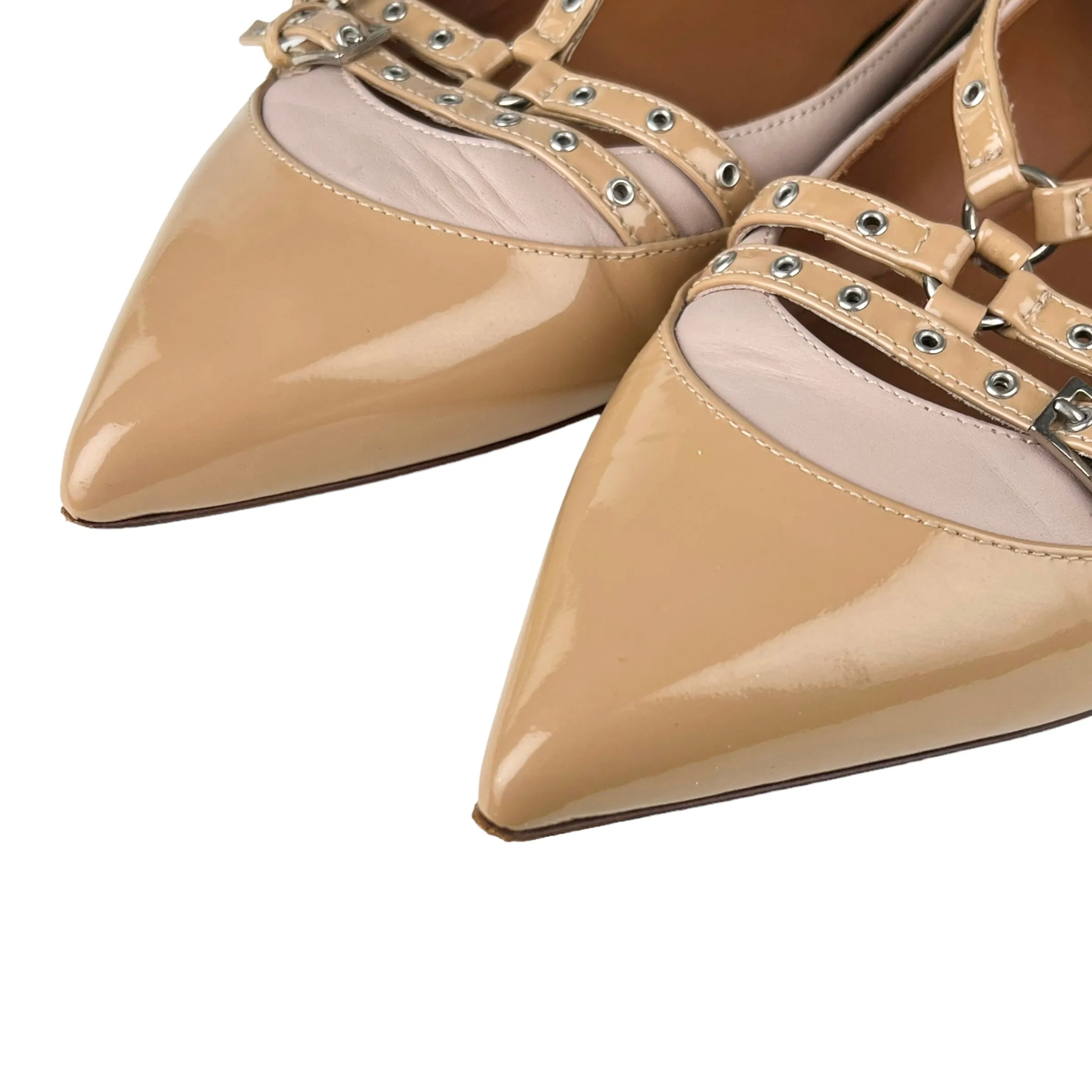 Valentino Love Latch Poudre & Soft Noisette Patent Leather Flats