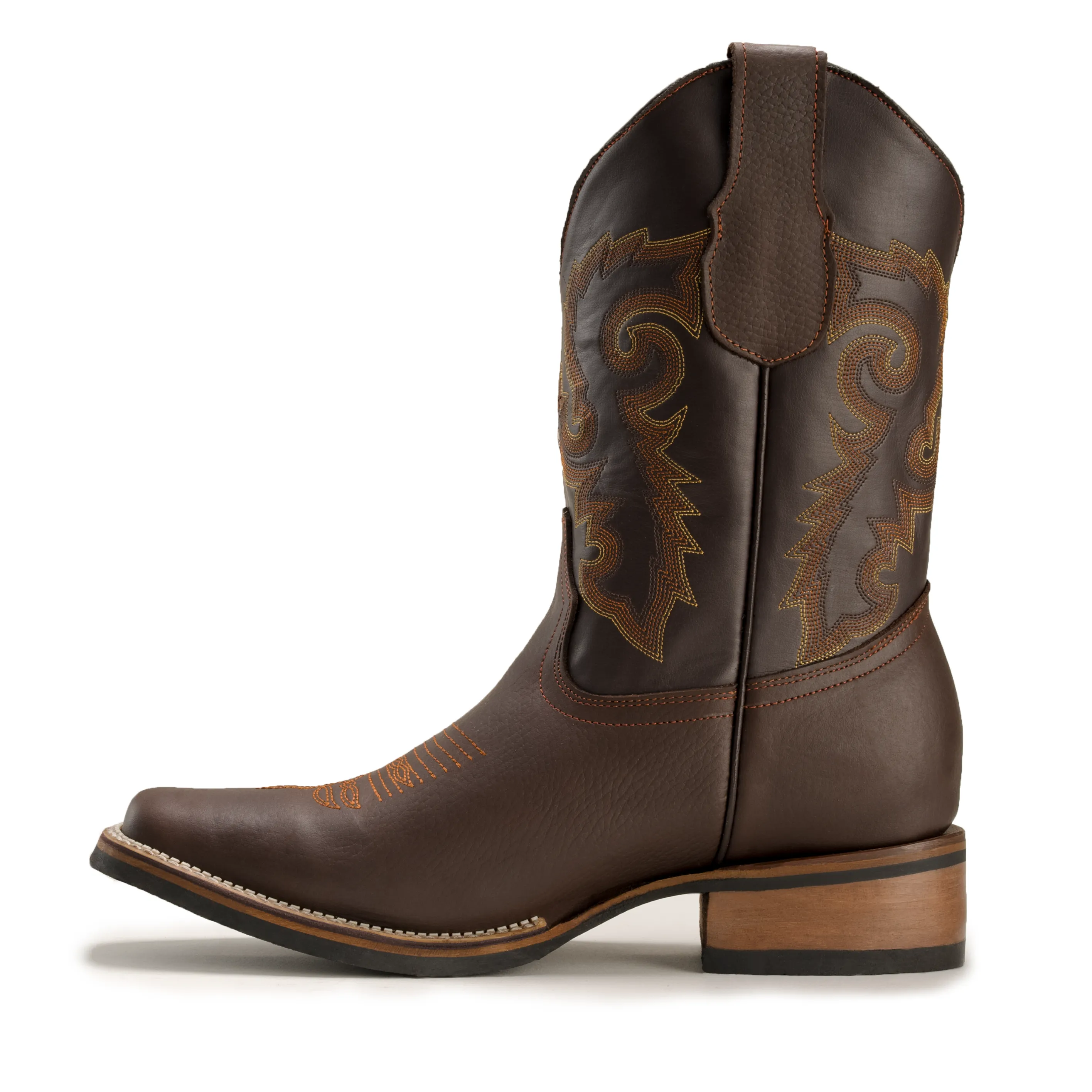 VE517 Brown Men's Western Boots: Square Toe Cowboy & Rodeo Boots in Genuine Leather