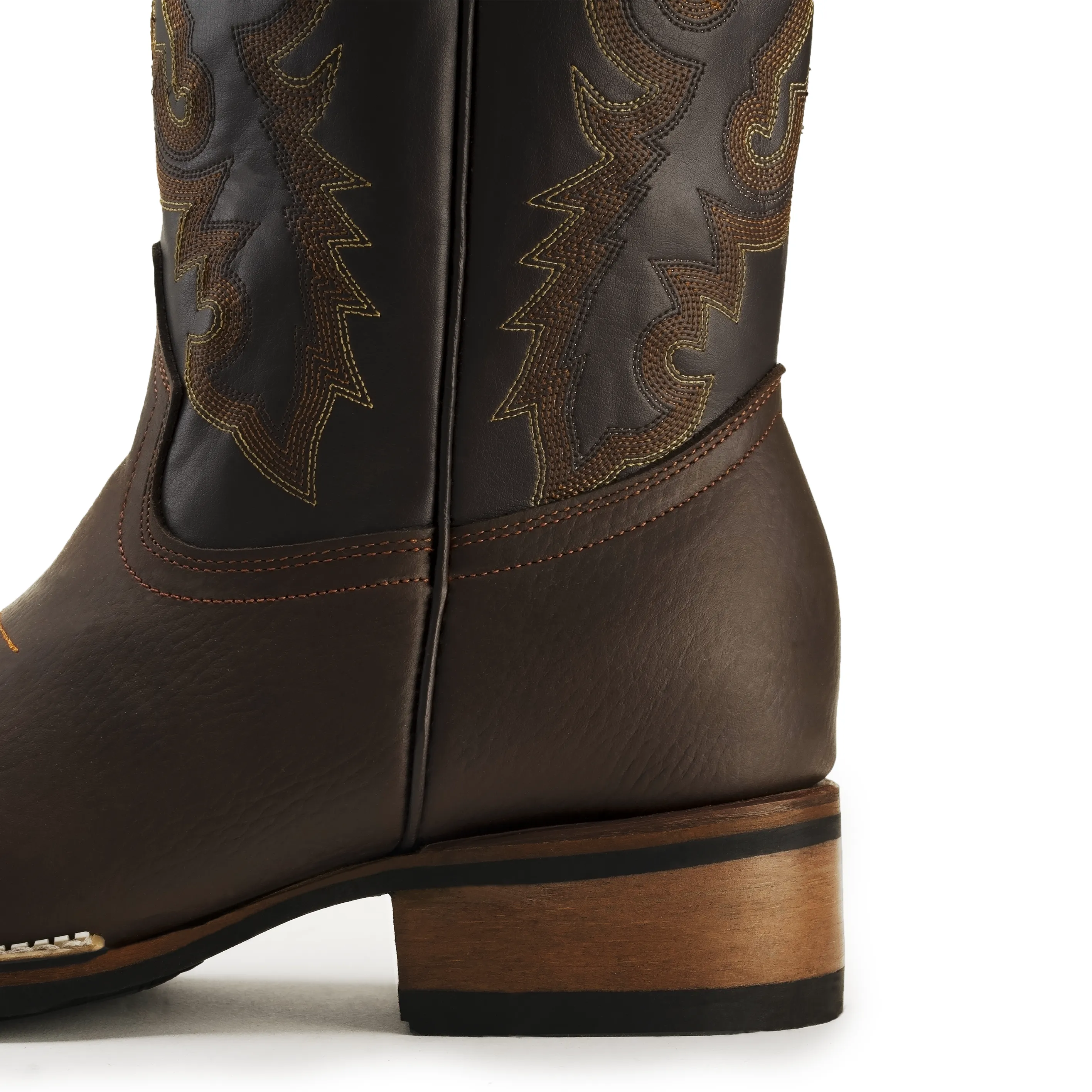 VE517 Brown Men's Western Boots: Square Toe Cowboy & Rodeo Boots in Genuine Leather