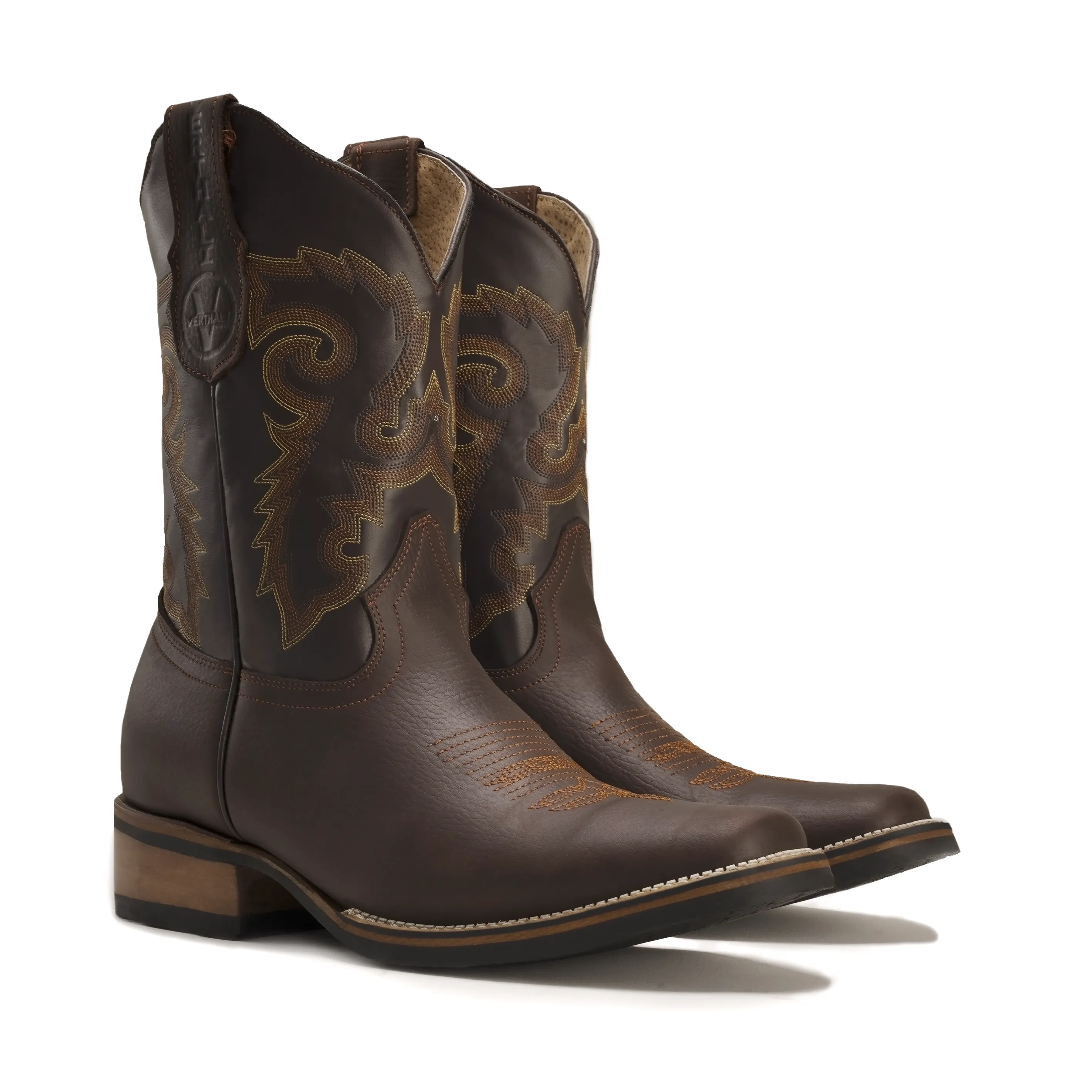 VE517 Brown Men's Western Boots: Square Toe Cowboy & Rodeo Boots in Genuine Leather