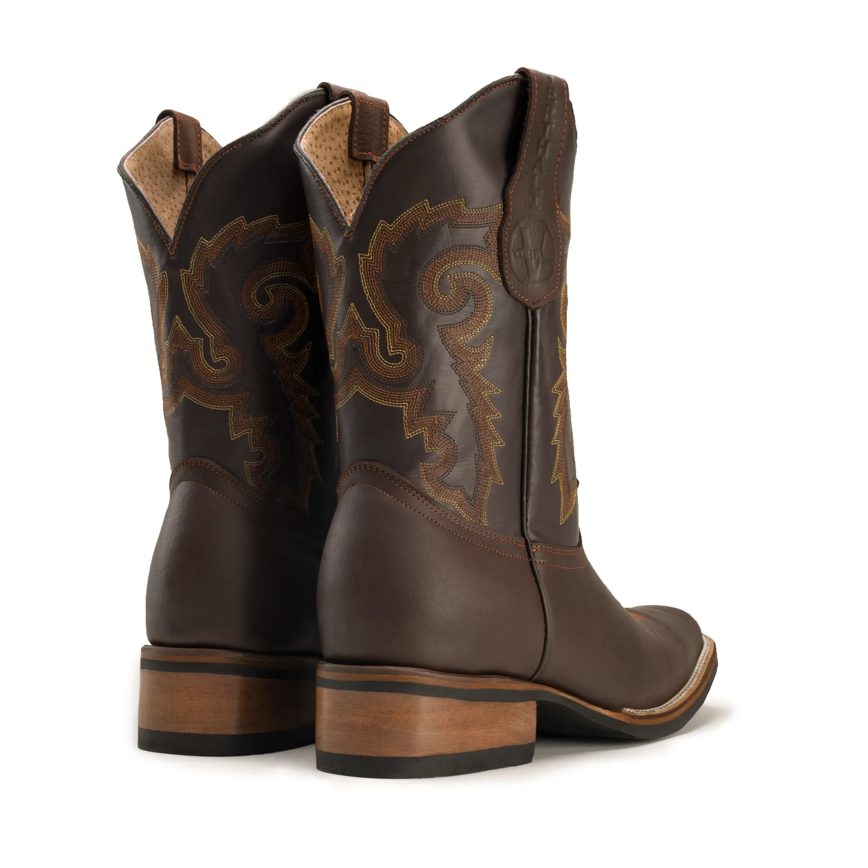 VE517 Brown Men's Western Boots: Square Toe Cowboy & Rodeo Boots in Genuine Leather